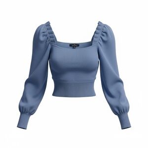 Love Tree Dusty Blue Cropped Puff Sleeve Sweater Coquette Balletcore Preppy Sz M